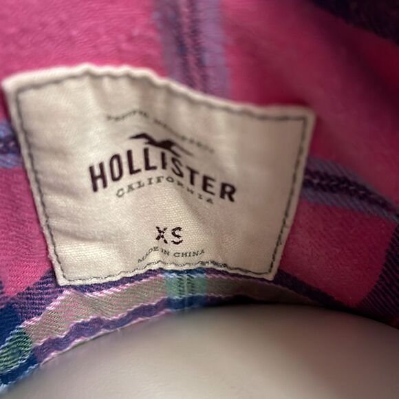 HOLLISTER pink and plaid and green button down shirt size xs - Picture 6 of 6